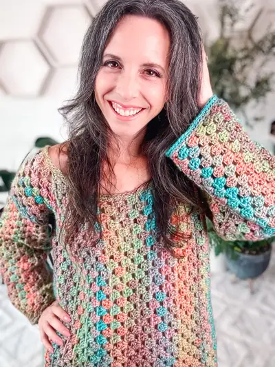 Rainbow pastel Classic Granny Dress with bell sleeves