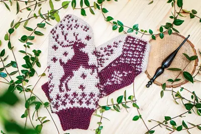 Deer Fair Isle Crochet Mittens