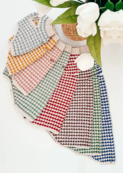 Houndstooth Dog Sweaters in rainbow colors fanned out