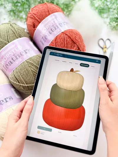 Tablet showing the app's pumpkin color planner with a cream, sage and orange stack
