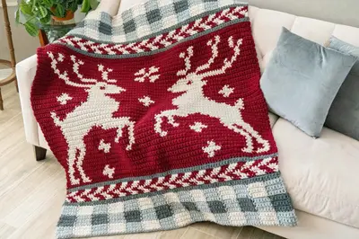 Prancing All The Way Deer Crochet Blanket