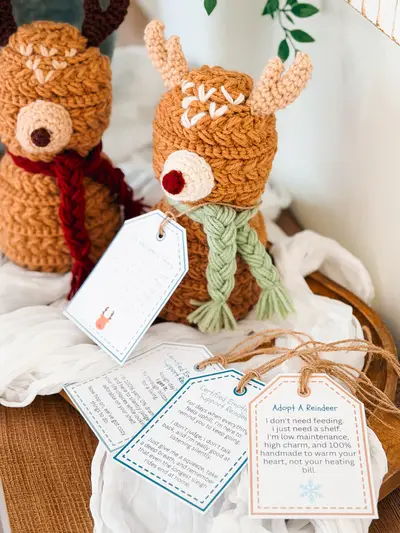 Wheat Stitch Crochet Reindeer with a printed poem tag