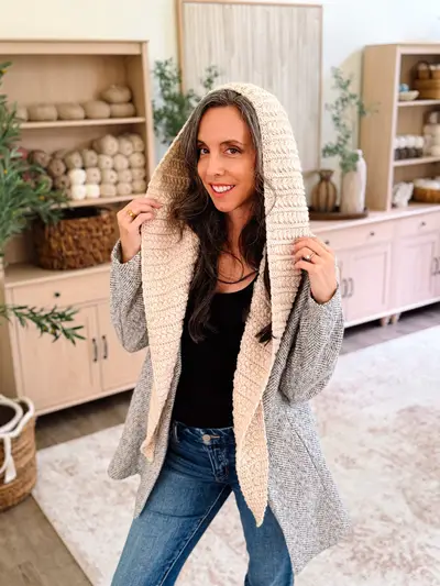 Wheat Stitch Hooded Scarf