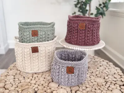 Set of Wheat Stitch Nesting Baskets with leather tags