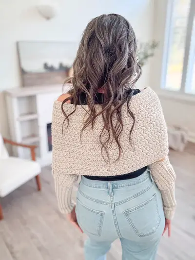 Back view of the cream Winter Wheat Sweater Scarf