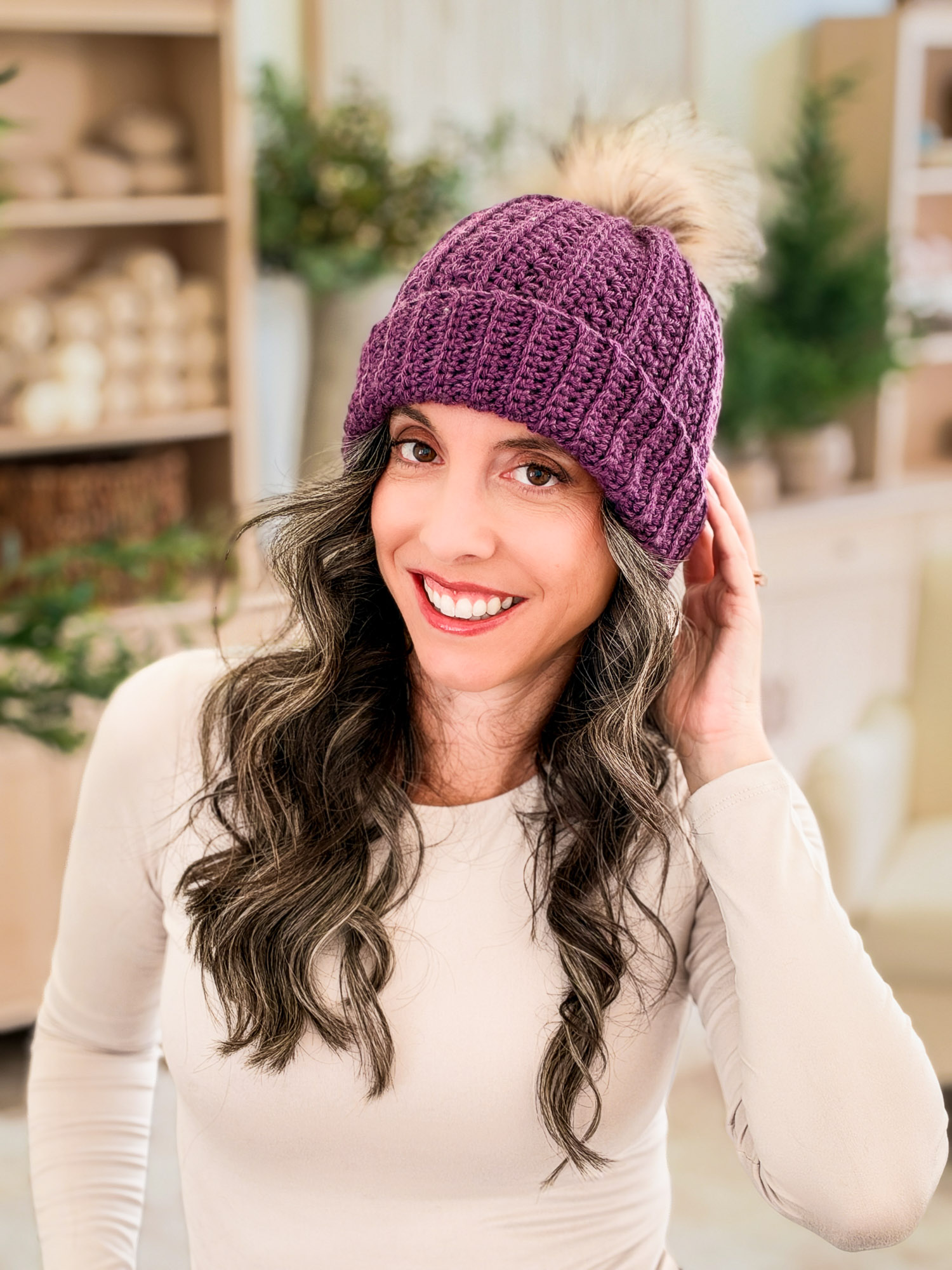 Petal Loop Beanie in purple